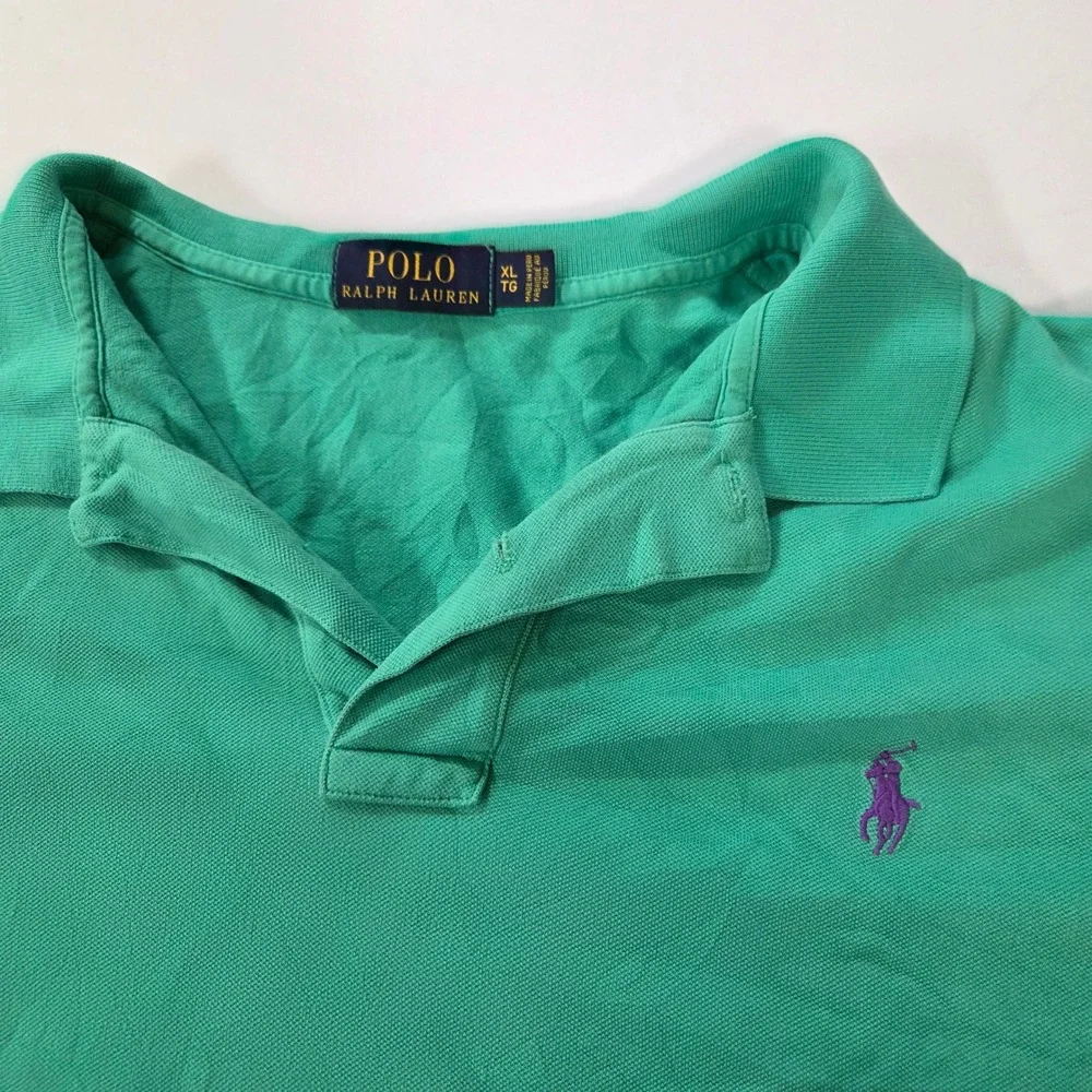 Polo Ralph Lauren Mens XL Green Short Sleeve Pique Polo Shirt Purple Pony Logo